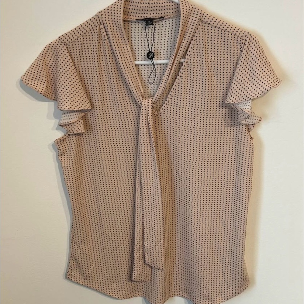 Adrianna Papell Pink and Black Polka Dot Blouse